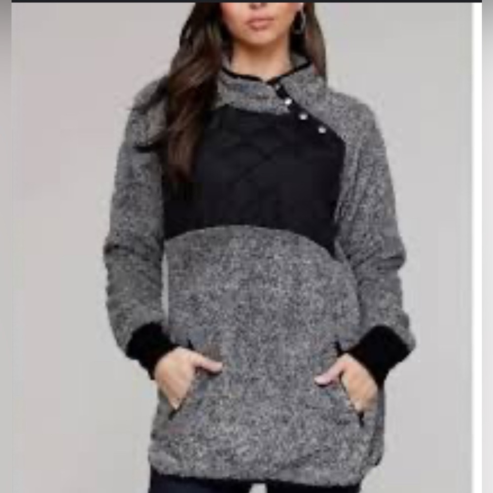 Abercrombie & Fitch Sweater Womens Medium Gray Pullover Fleece 1/4 Snap Ladies
